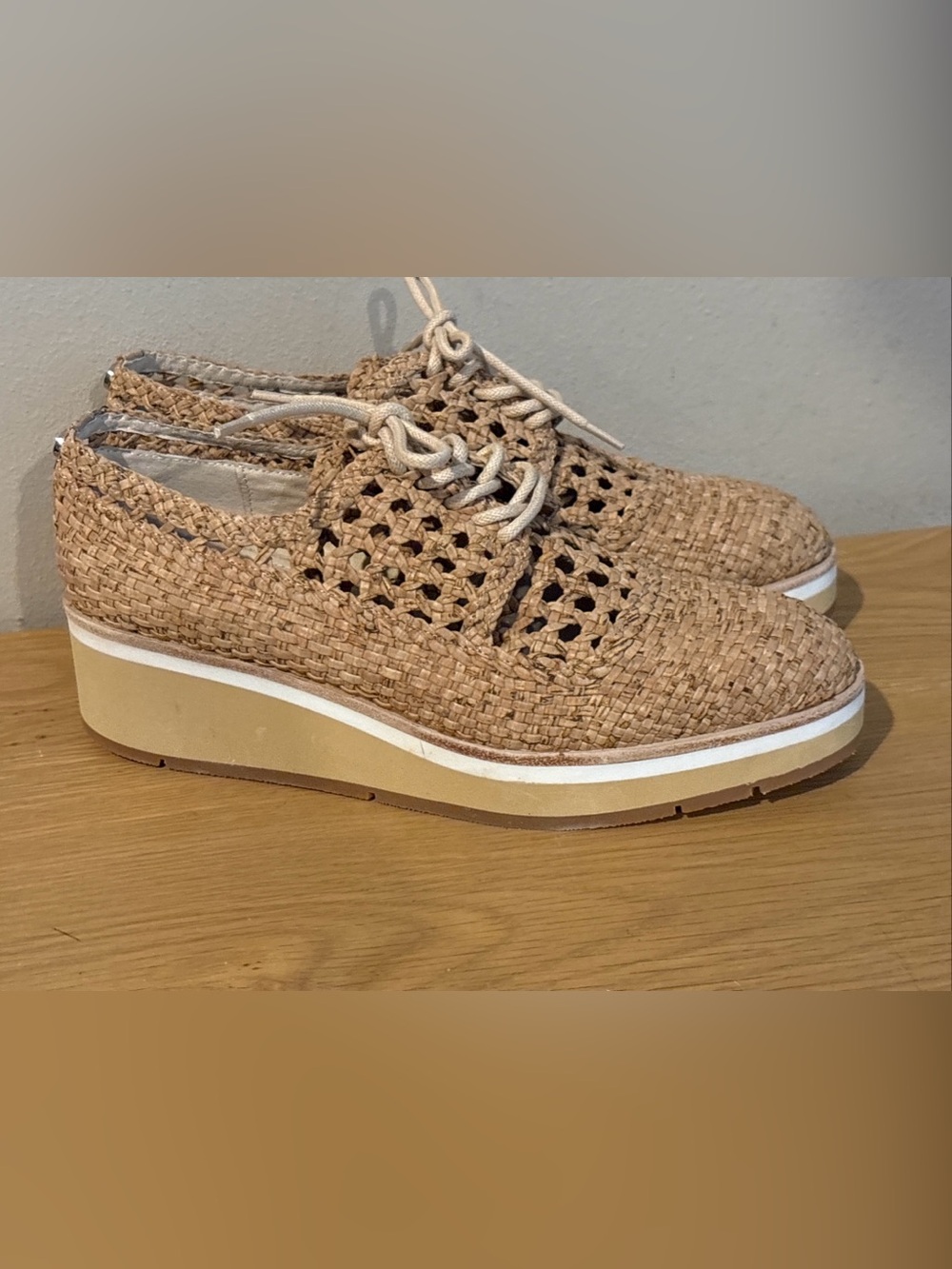 Donald Pliner Napoli Brown Woven Wedge Lace Up Shoes Women's Size 7 NEW